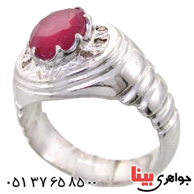 انگشتر یاقوت سرخ دور الماس مردانه درشت فاخر