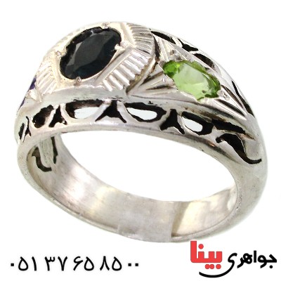 انگشتر چند جواهر مردانه یاقوت کبود، آمتیست و زبرجد