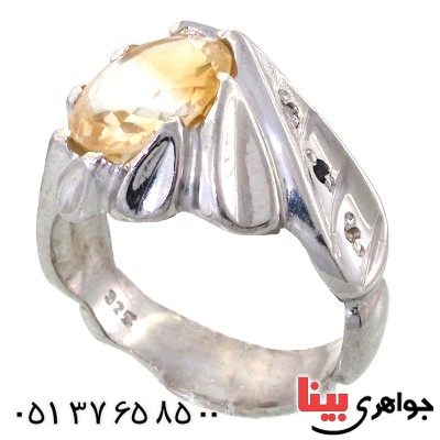 انگشتر سیترین مردانه درشت کنار الماس
