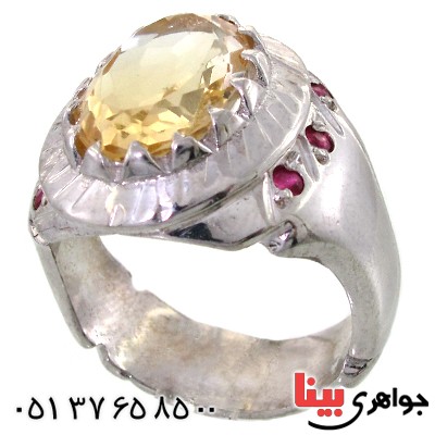 انگشتر سیترین دور یاقوت سرخ مردانه درشت شیک