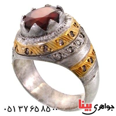 انگشتر یاقوت گارنت مردانه درشت دور طلایی برجسته