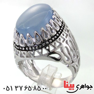 انگشتر عقیق یمنی کبود مردانه درشت دور اشکی اسلیمی