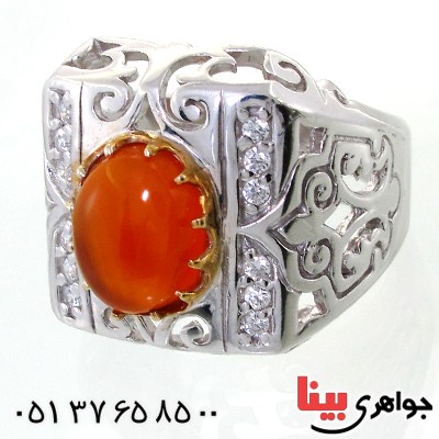 انگشتر عقیق یمنی شرف الشمس مردانه درشت اسلیمی دور طلایی
