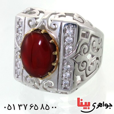 انگشتر عقیق یمنی خاص مردانه درشت اسلیمی دور طلایی