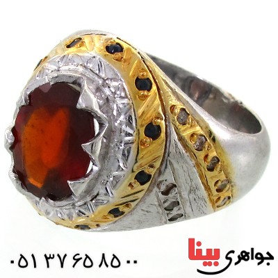 انگشتر یاقوت گارنت دور یاقوت و الماس مردانه درشت فاخر _کد:1709