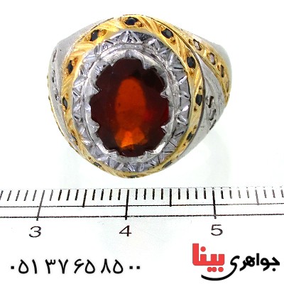انگشتر یاقوت گارنت دور یاقوت و الماس مردانه درشت فاخر _کد:1709