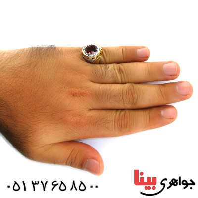 انگشتر یاقوت گارنت دور یاقوت و الماس مردانه درشت فاخر _کد:1709