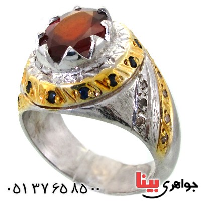 انگشتر یاقوت گارنت دور یاقوت و الماس مردانه درشت فاخر _کد:1709