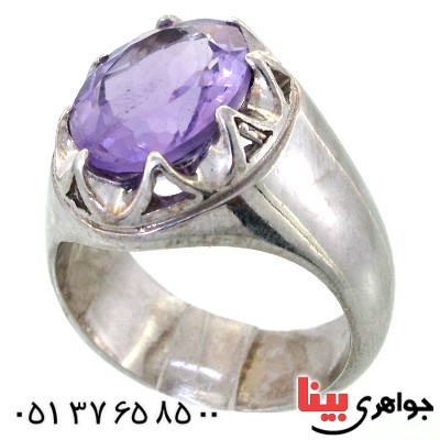 انگشتر آمتیست مردانه درشت فاخر مدل خورشید