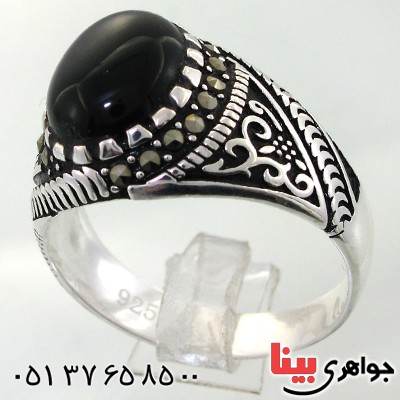 انگشتر عقیق سیاه (اونیکس) مردانه خوشرنگ سیاه قلم _کد:11906