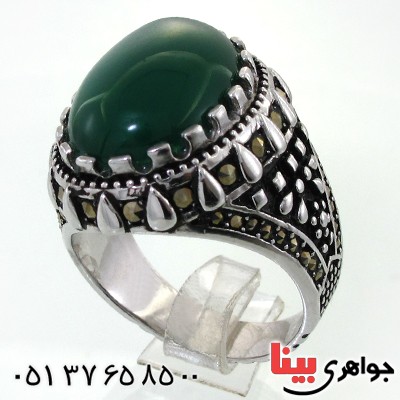 انگشتر عقیق سبز عالی برزیل درشت مردانه خوشرنگ