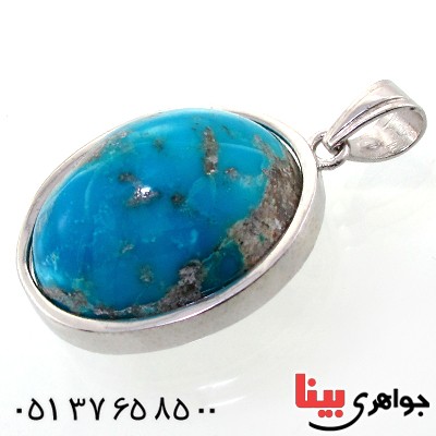 گردنبند فیروزه نیشابوری درشت بیضی فاخر