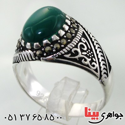 انگشتر عقیق سبز عالی برزیل مردانه درشت خوشرنگ