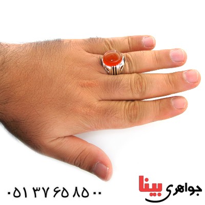 انگشتر عقیق یمنی مردانه درشت دور خطی _کد:11986