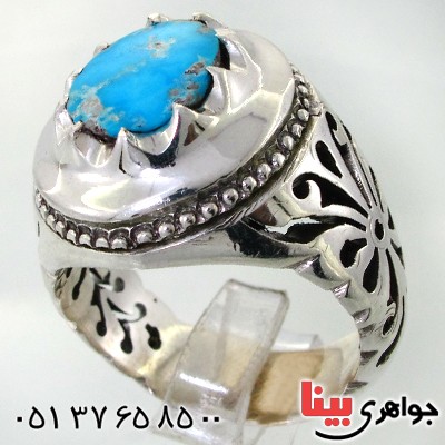 انگشتر فیروزه نیشابوری مردانه درشت و فاخر اسلیمی