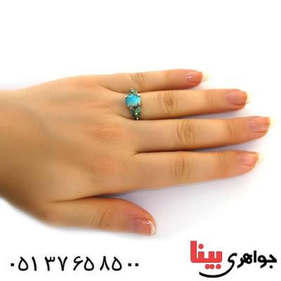 انگشتر فیروزه نیشابوری و زمرد زنانه رادیوم لوکس _کد:11995