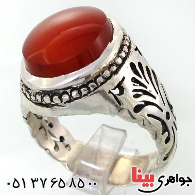 انگشتر عقیق یمنی مردانه درشت خوشرنگ اسلیمی