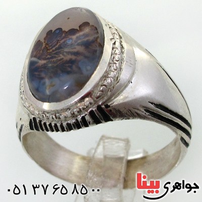 انگشتر عقیق شجری مردانه کلاسیک دور خطی