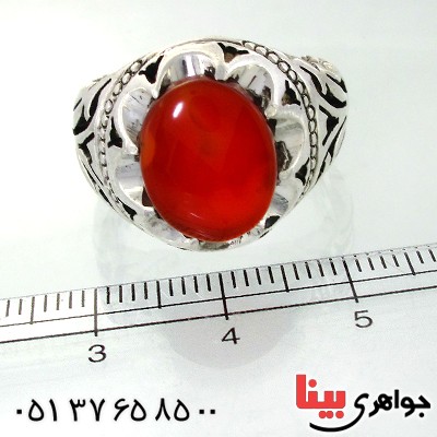 انگشتر عقیق یمنی مردانه درشت خوشرنگ اسلیمی _کد:12035