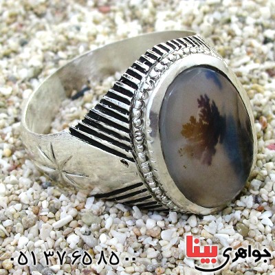 انگشتر عقیق شجری مردانه کلاسیک دور خطی