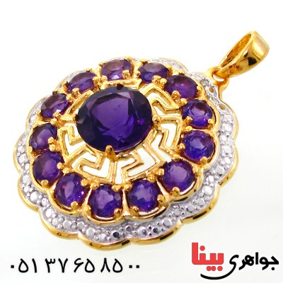 گردنبند آمتیست و الماس زنانه مانی ایتالیایی مدل گل