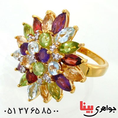انگشتر چند جواهر زنانه مانی ایتالیایی درشت فاخر و باشکوه