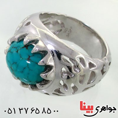 انگشتر فیروزه نیشابوری شجری مردانه درشت اسلیمی فاخر