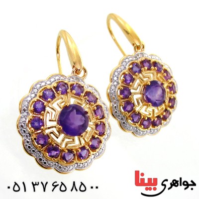 گوشواره آمتیست و الماس زنانه مانی ایتالیایی مدل گل