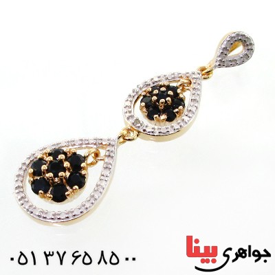 گردنبند یاقوت کبود زنانه مانی ایتالیایی مدل دو آویز