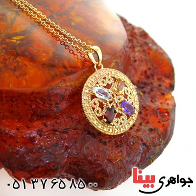 گردنبند چند جواهر زنانه مانی با زنجیر مدل شمس _کد:12091