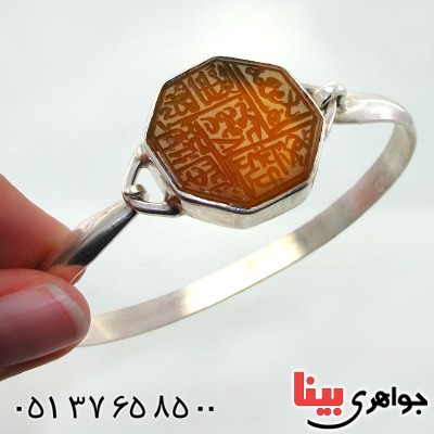 دستبند عقیق شرف الشمس درشت سنتی با حکاکی خط قریش