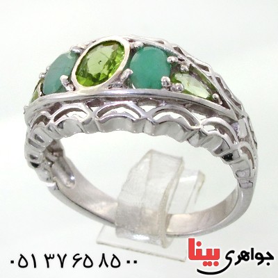 انگشتر چند جواهر مردانه زبرجد و زمرد مرغوب