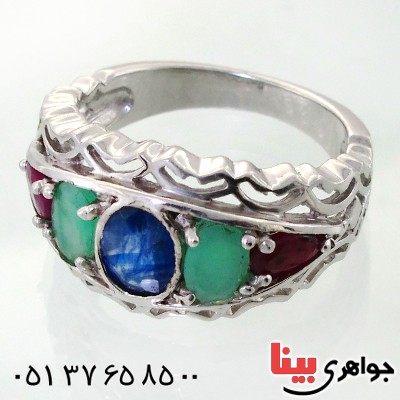 انگشتر چند جواهر یاقوت کبود، یاقوت سرخ و زمرد مردانه مرغوب _کد:12190