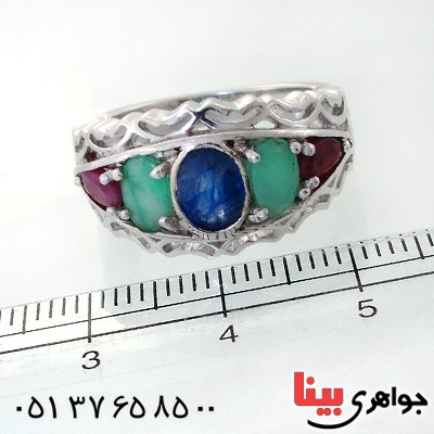 انگشتر چند جواهر یاقوت کبود، یاقوت سرخ و زمرد مردانه مرغوب _کد:12190