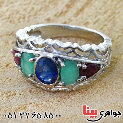 انگشتر چند جواهر یاقوت کبود، یاقوت سرخ و زمرد مردانه مرغوب _کد:12190
