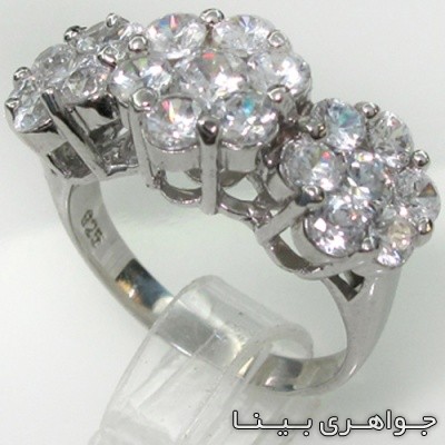 انگشتر نقره نگین اتمی سه گل