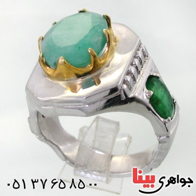 انگشتر زمرد دور یاقوت و زمرد مردانه کلاسیک
