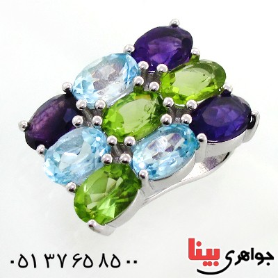 گردنبند چند جواهر آمتیست، زبرجد و توپاز زنانه درشت مدل لیا