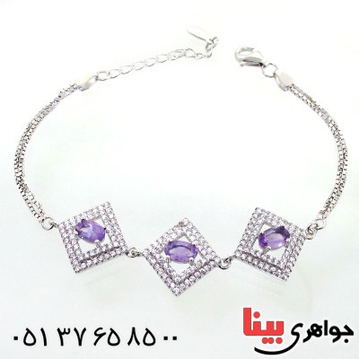 دستبند آمتیست زنانه سه نگین مدل روژینا