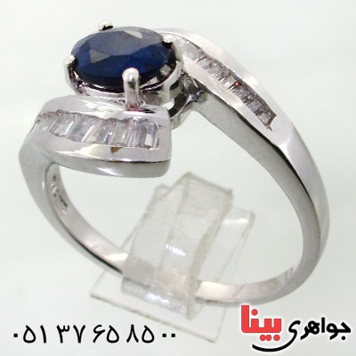 انگشتر یاقوت کبود زنانه رودیوم لوکس مدل پیچک
