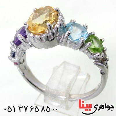 انگشتر چند جواهر سیترین و توپاز زنانه رودیوم لوکس مدل پرنسس