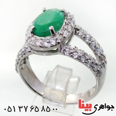 انگشتر زمرد زامبیا زنانه درشت رودیوم لوکس مدل دور نگین
