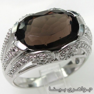 انگشتر کوارتز دودی رکاب پهن دایره