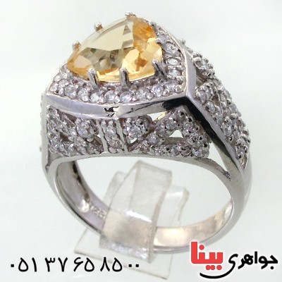 انگشتر سیترین زنانه درشت رودیوم لوکس مدل الیزابت _کد:12327
