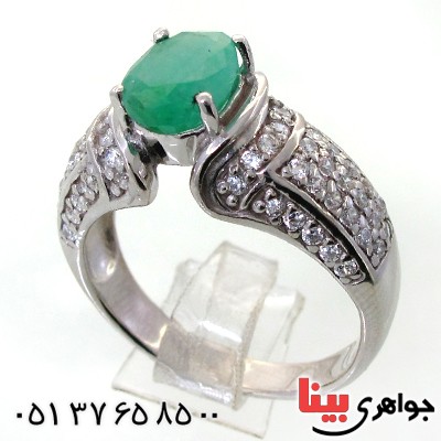 انگشتر زمرد زامبیا زنانه رودیوم لوکس مدل تاج محل