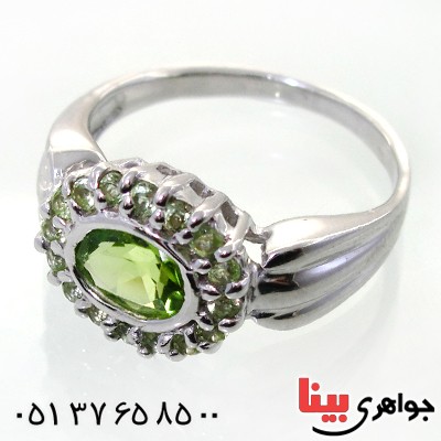 انگشتر زبرجد زنانه رودیوم لوکس مدل دور زبرجد