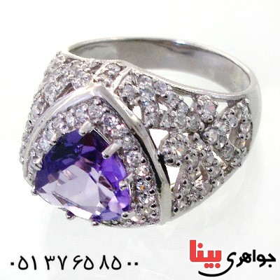 انگشتر آمتیست زنانه درشت رودیوم لوکس مدل الیزابت