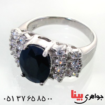 انگشتر یاقوت کبود زنانه درشت رودیوم لوکس مدل کازینو