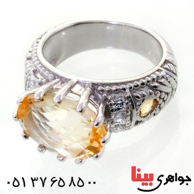 انگشتر سیترین دور سیترین زنانه بسیار عالی درشت رودیوم لوکس مدل ملکه