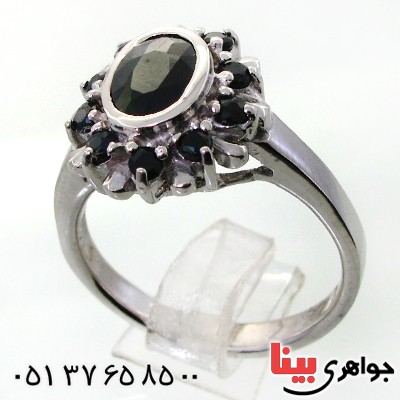 انگشتر یاقوت کبود زنانه رودیوم لوکس مدل خورشید